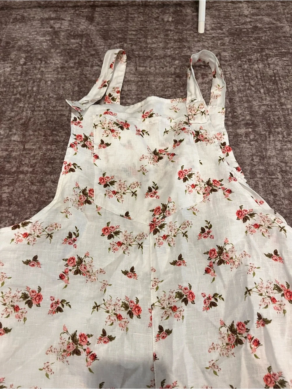 Zara White Floral Linen-Blend Wide-Leg Jumpsuit